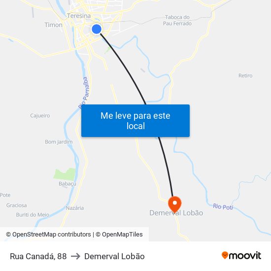 Rua Canadá, 88 to Demerval Lobão map
