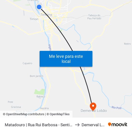 Matadouro | Rua Rui Barbosa - Sentido Centro to Demerval Lobão map