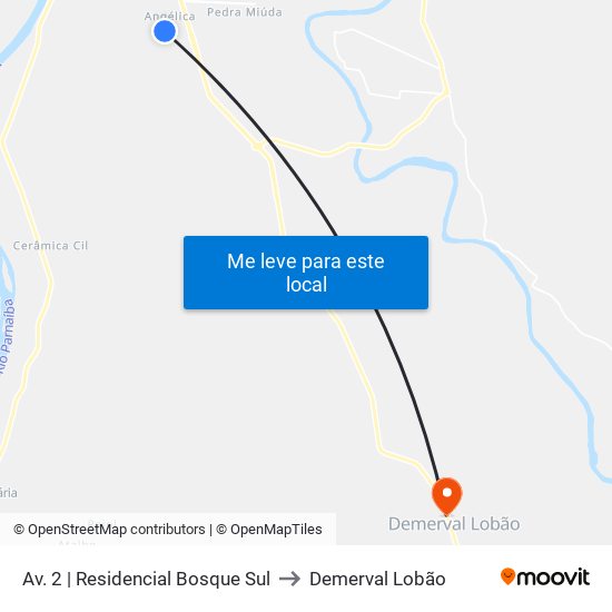 Av. 2 | Residencial Bosque Sul to Demerval Lobão map