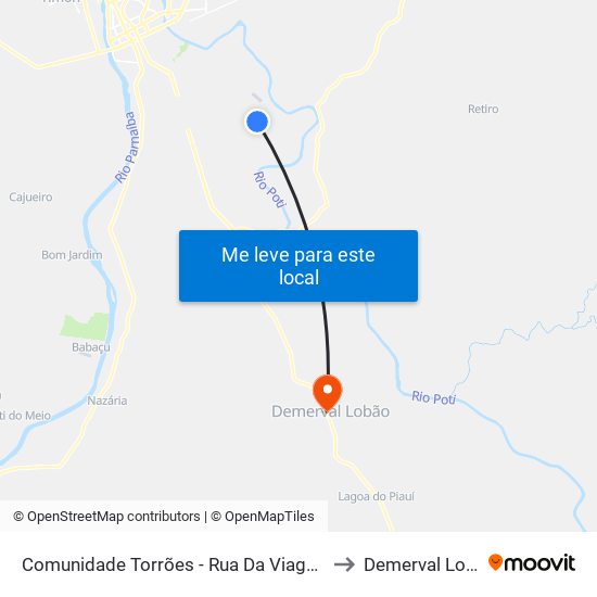Comunidade Torrões - Rua Da Viagem, 351 to Demerval Lobão map