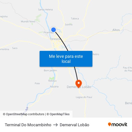 Terminal Do Mocambinho to Demerval Lobão map