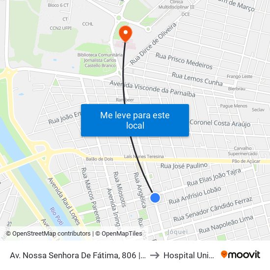 Av. Nossa Senhora De Fátima, 806 | Lab. Antônio Lobão to Hospital Universitário map