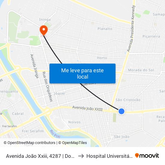 Avenida João Xxiii, 4287 | Dogão to Hospital Universitário map