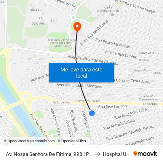 Av. Nossa Senhora De Fátima, 998 | Paróquia Nossa Sra. De Fátima to Hospital Universitário map