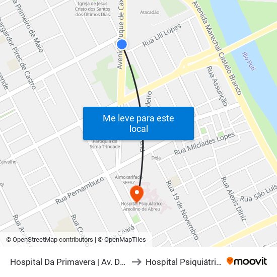 Hospital Da Primavera | Av. Duque De Caxias - Sentido Centro to Hospital Psiquiátrico Areolino De Abreu map