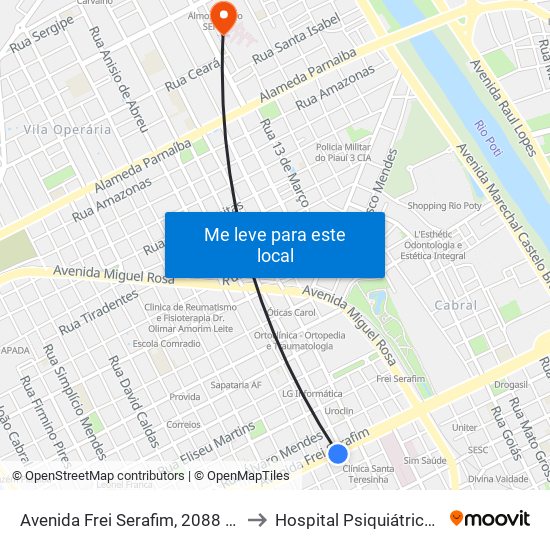 Avenida Frei Serafim, 2088 | Antigo Hiper Bompreço to Hospital Psiquiátrico Areolino De Abreu map