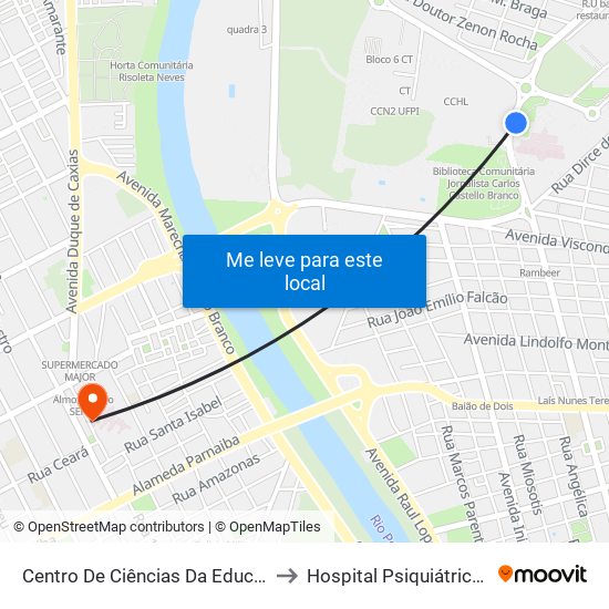 Centro De Ciências Da Educação - Cce 01| Acesso Hu to Hospital Psiquiátrico Areolino De Abreu map