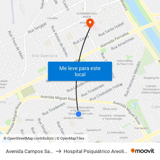 Avenida Campos Sales, 1700 to Hospital Psiquiátrico Areolino De Abreu map