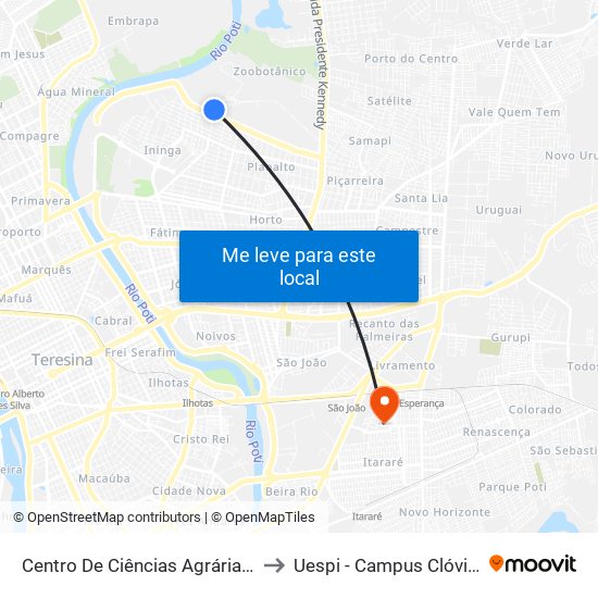 Centro De Ciências Agrárias  - Cca 15 to Uespi - Campus Clóvis Moura map