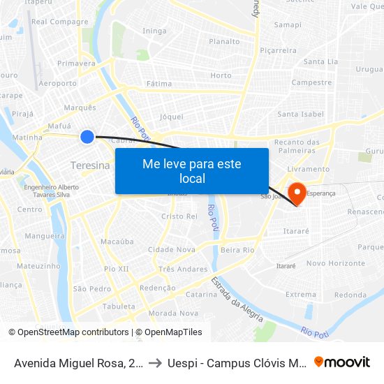 Avenida Miguel Rosa, 2049 to Uespi - Campus Clóvis Moura map