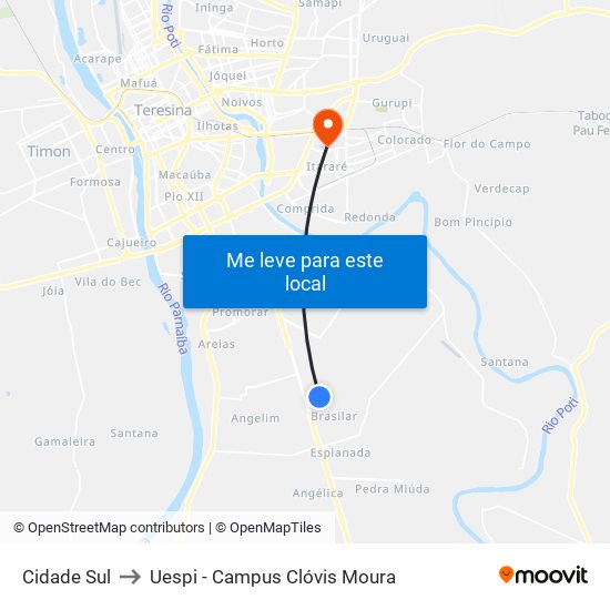 Cidade Sul to Uespi - Campus Clóvis Moura map