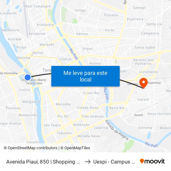 Avenida Piauí, 850 | Shopping Cocais / Mix Mateus to Uespi - Campus Clóvis Moura map