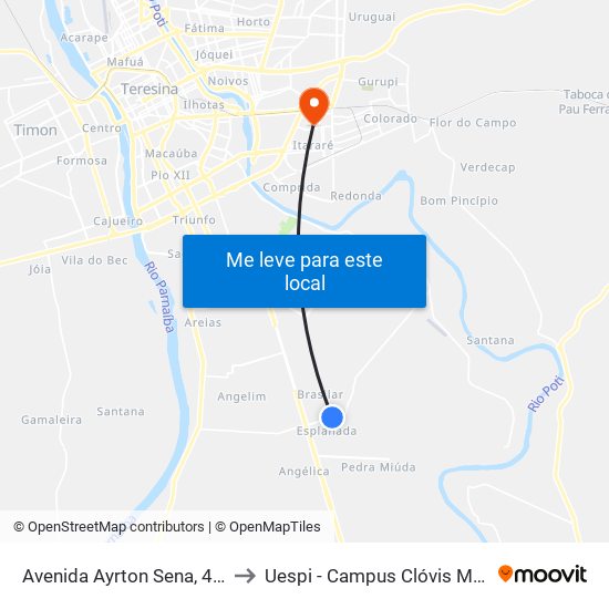 Avenida Ayrton Sena, 4600 to Uespi - Campus Clóvis Moura map