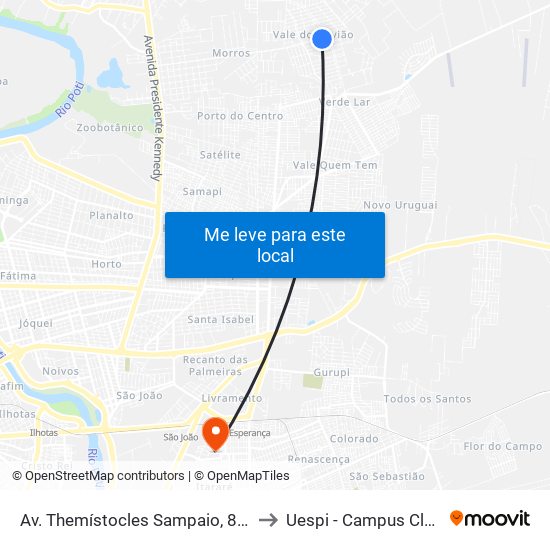 Av. Themístocles Sampaio, 8362 | Quadra J to Uespi - Campus Clóvis Moura map