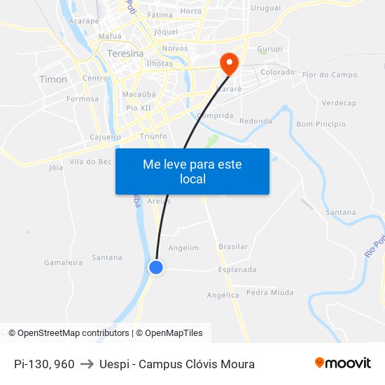 Pi-130, 960 to Uespi - Campus Clóvis Moura map