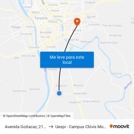 Avenida Goitacaz, 2110 to Uespi - Campus Clóvis Moura map