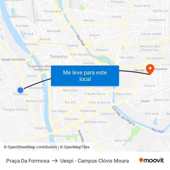 Praça Da Formosa to Uespi - Campus Clóvis Moura map