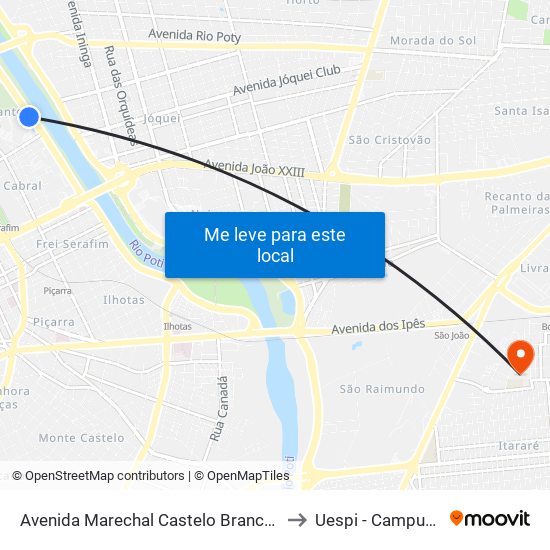Avenida Marechal Castelo Branco, 1423 | Shopping Rio Poty to Uespi - Campus Clóvis Moura map