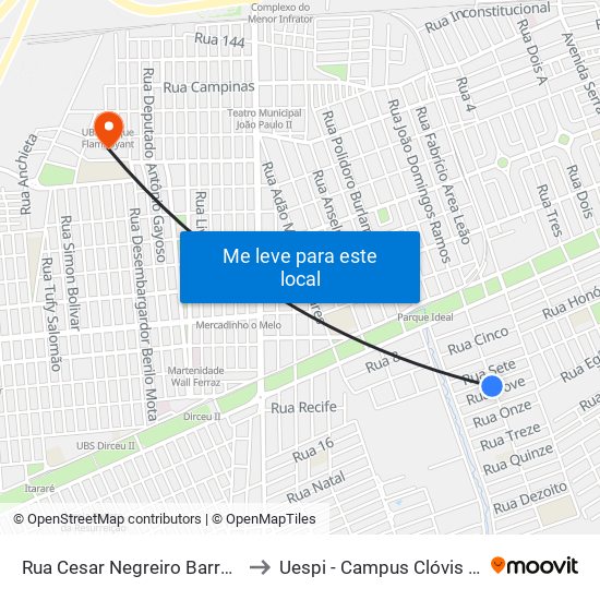 Rua Cesar Negreiro Barro, 3382 to Uespi - Campus Clóvis Moura map