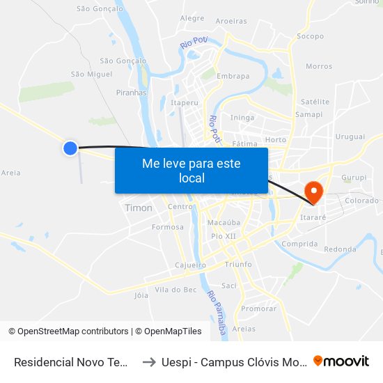 Residencial Novo Tempo to Uespi - Campus Clóvis Moura map