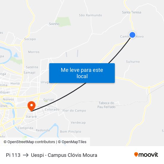 Pi 113 to Uespi - Campus Clóvis Moura map