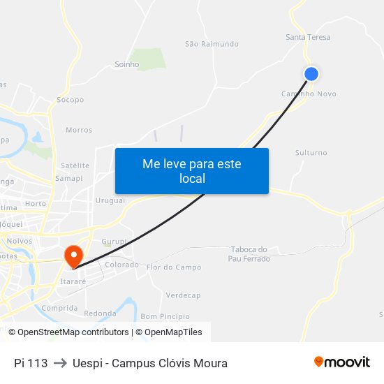 Pi 113 to Uespi - Campus Clóvis Moura map