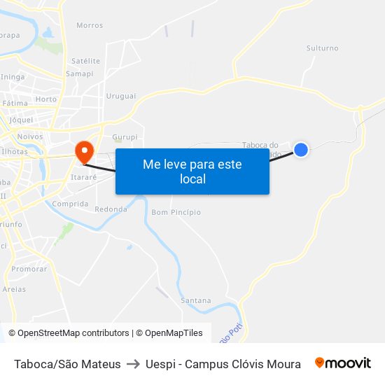 Taboca/São Mateus to Uespi - Campus Clóvis Moura map