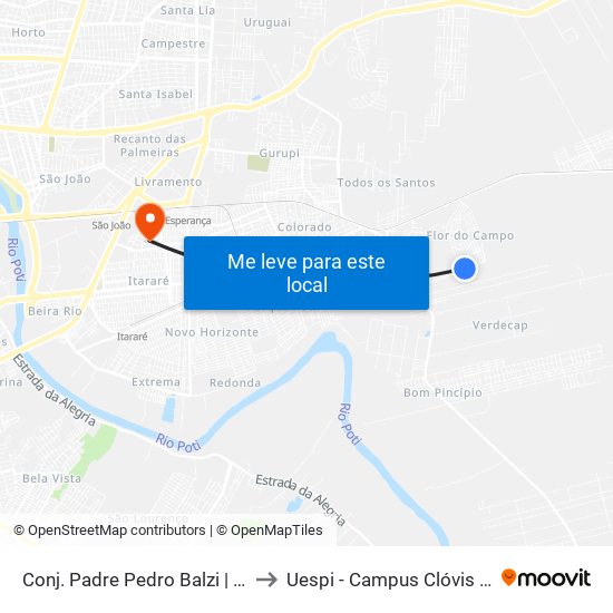 Conj. Padre Pedro Balzi | Qu B, 1 to Uespi - Campus Clóvis Moura map