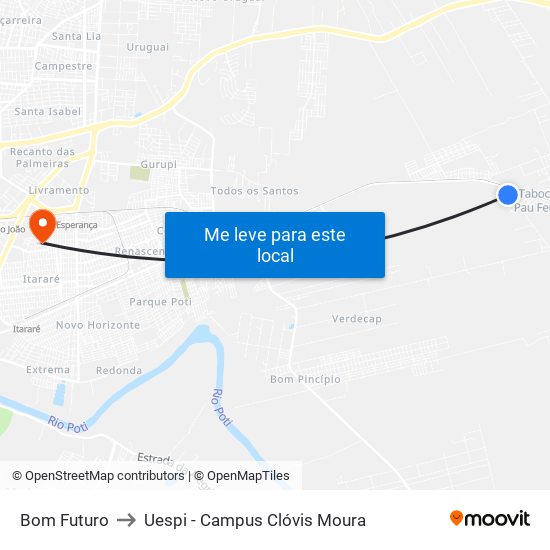 Bom Futuro to Uespi - Campus Clóvis Moura map