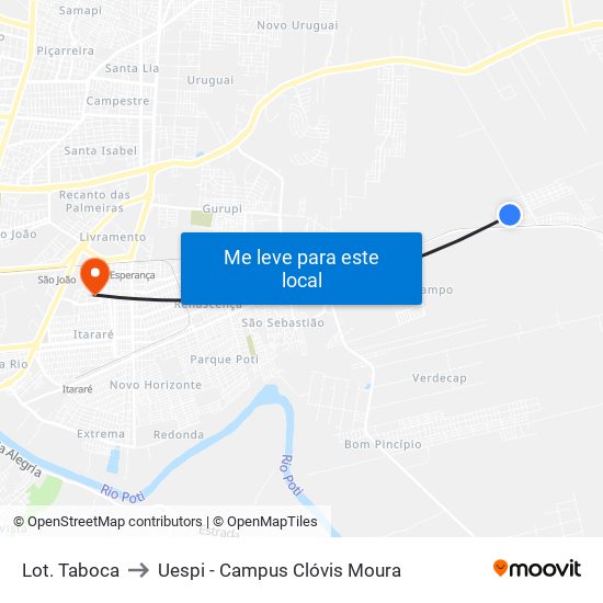 Lot. Taboca to Uespi - Campus Clóvis Moura map