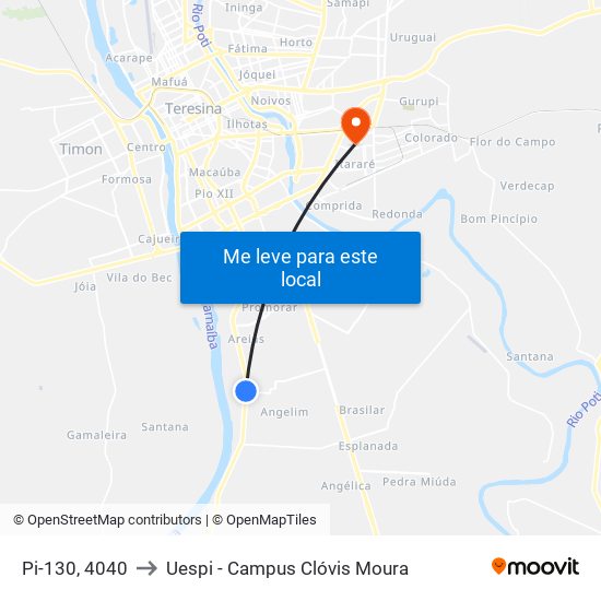 Pi-130, 4040 to Uespi - Campus Clóvis Moura map