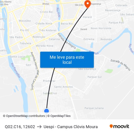 Q02.C16, 12602 to Uespi - Campus Clóvis Moura map