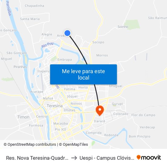 Res. Nova Teresina-Quadra 63, 05 to Uespi - Campus Clóvis Moura map