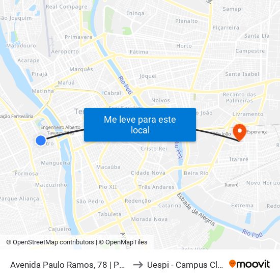 Avenida Paulo Ramos, 78 | Panificadora Ideal to Uespi - Campus Clóvis Moura map