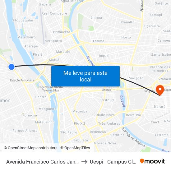 Avenida Francisco Carlos Jansen, 2047-2149 to Uespi - Campus Clóvis Moura map