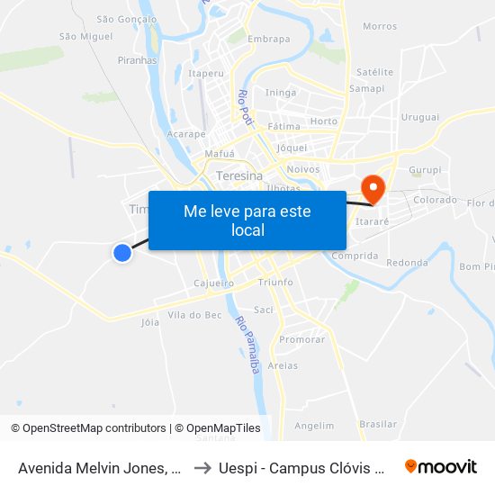 Avenida Melvin Jones, 2102 to Uespi - Campus Clóvis Moura map