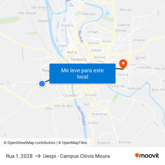 Rua 1, 2028 to Uespi - Campus Clóvis Moura map