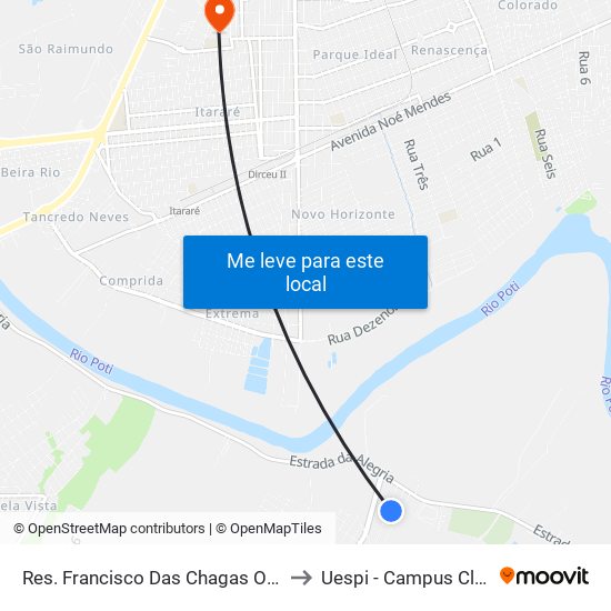 Res. Francisco Das Chagas Oliveira, Quadra B to Uespi - Campus Clóvis Moura map