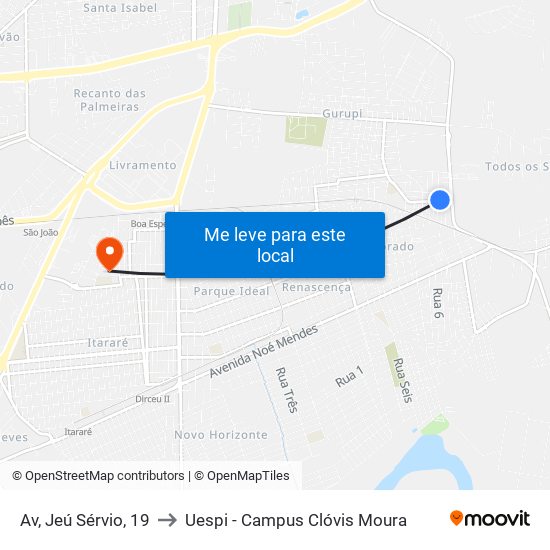 Av, Jeú Sérvio, 19 to Uespi - Campus Clóvis Moura map