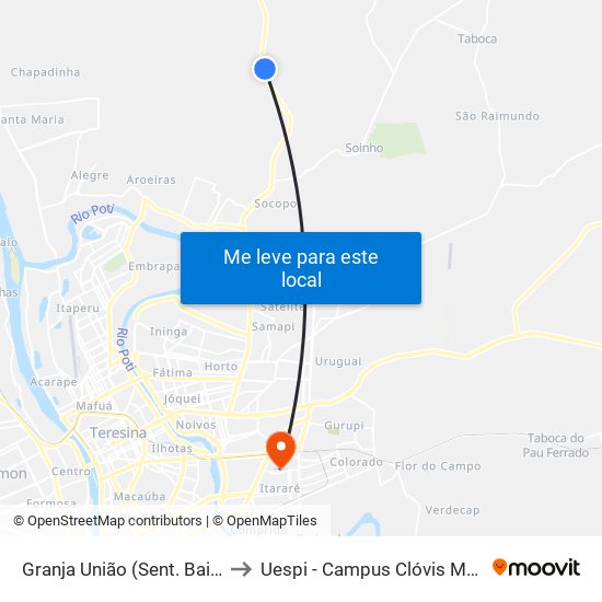 Granja União (Sent. Bairro) to Uespi - Campus Clóvis Moura map