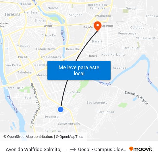 Avenida Walfrido Salmito, 1703-1723 to Uespi - Campus Clóvis Moura map