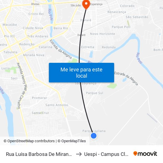 Rua Luísa Barbosa De Miranda, 5526-5998 to Uespi - Campus Clóvis Moura map