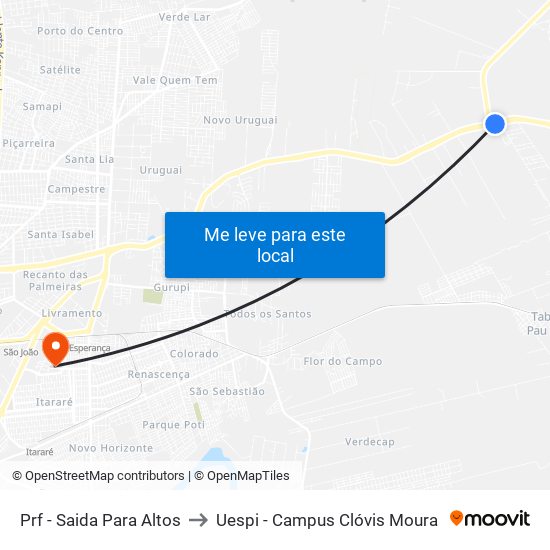 Prf - Saida Para Altos to Uespi - Campus Clóvis Moura map