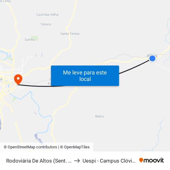 Rodoviária De Altos (Sent. Teresina) to Uespi - Campus Clóvis Moura map