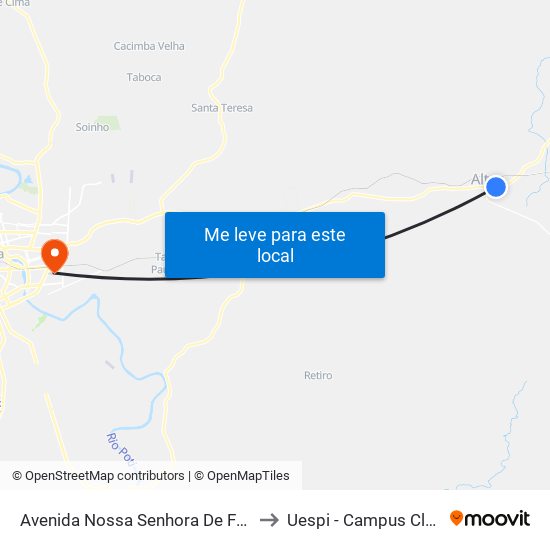 Avenida Nossa Senhora De Fátima, 490-640 to Uespi - Campus Clóvis Moura map