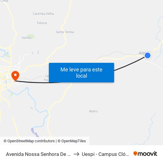 Avenida Nossa Senhora De Fátima, 222 to Uespi - Campus Clóvis Moura map