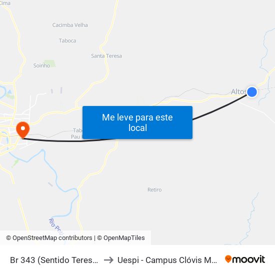 Br 343 (Sentido Teresina) to Uespi - Campus Clóvis Moura map