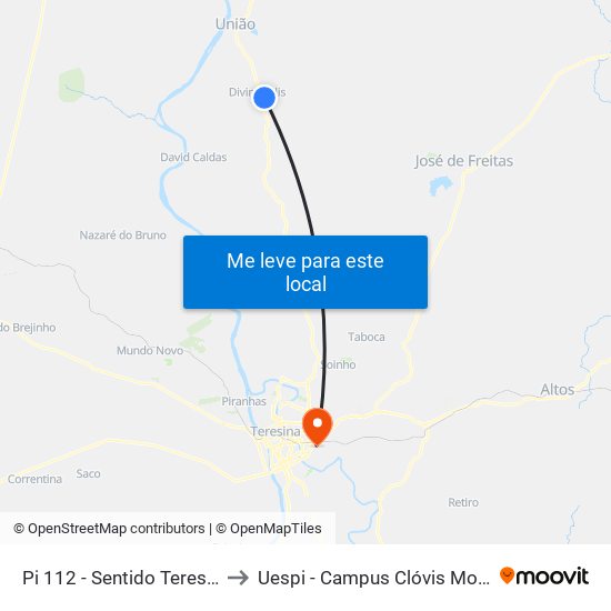 Pi 112 - Sentido Teresina to Uespi - Campus Clóvis Moura map