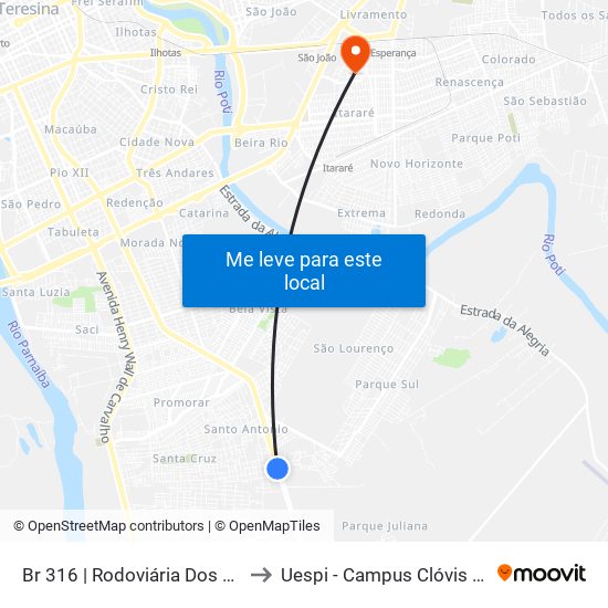 Br 316 | Rodoviária Dos Pobres to Uespi - Campus Clóvis Moura map