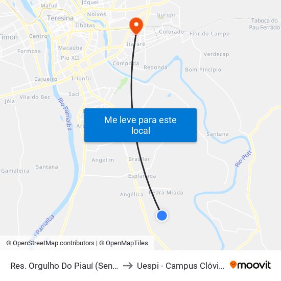 Res. Orgulho Do Piauí (Sent. Centro) to Uespi - Campus Clóvis Moura map